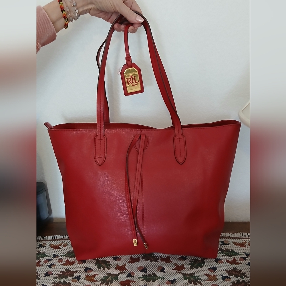 Ralph Lauren Red Leather Tote Bag